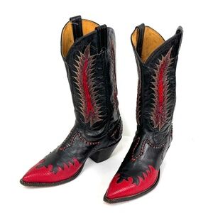 Tony Lama Classic Firewalker Black Cowboy Boots - Mens 8.5D Red Inlaid